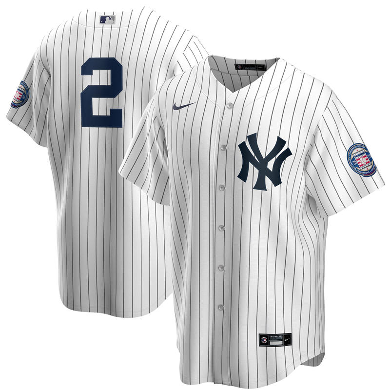 2020 MLB Men New York Yankees 2 Derek Jeter Nike White Navy 2020 Hall of Fame Induction Replica Jersey 1